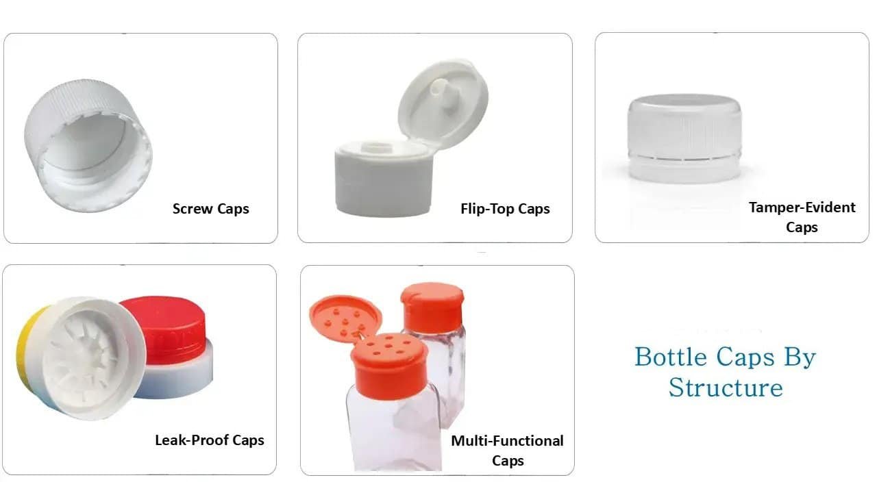 Screw caps, flip-top caps, tamper-evident caps, leak-proof caps, multi-functional caps, diverse bottle cap structures for pharmaceutical, cosmetic, and beverage packaging solutions.